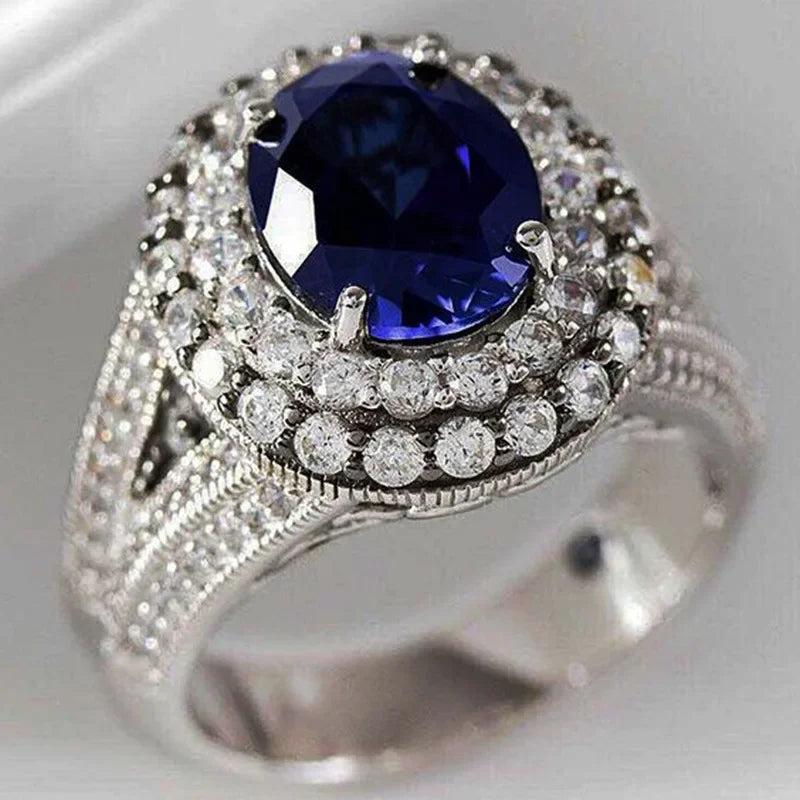 2025 Luxury Prong Setting-Rings For Women With Deep Blue Zircon Stone Anniversary Gift   Wife Micro Paved Middle
