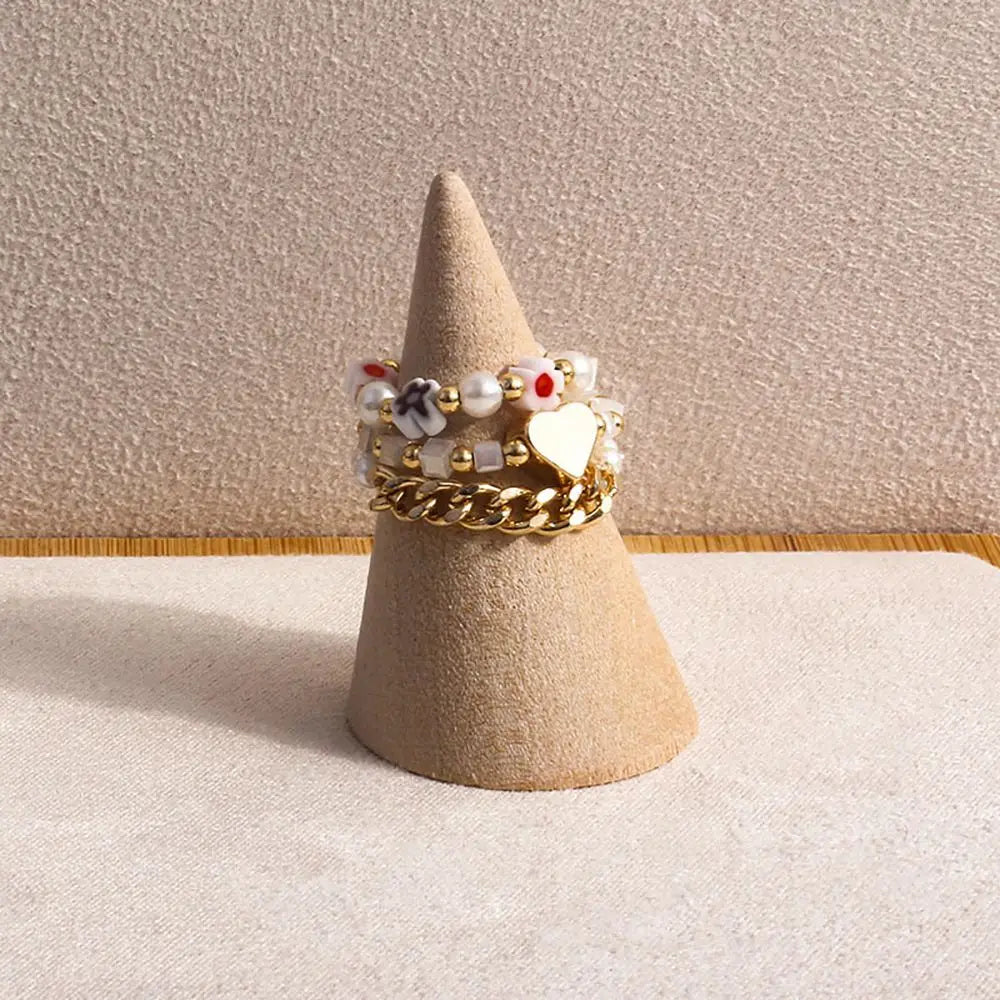 Trendy Cute Bohemia Pearl Flower Acrylic Beaded Rings Party Jewelry Finger Ring Set Women Ring