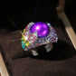 2025 New Purple Cubic Zirconia Ring with Sparkling Square Crystal, High End Women's Personalized Fashion Cocktail Party Jewelry