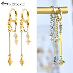 925 Sterling Silver Neddle Multi-pendant micro-embedded Chain Star Pendant Hoop Earrings For Women Fashion Party Jewelry Gifts