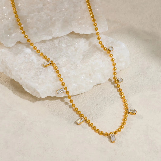 Boho Multi Pendant Zircon Tassel Beads Chains Choker Necklace for Women 18k Gold Plated Stainless Steel Tarnish Free Jewelry