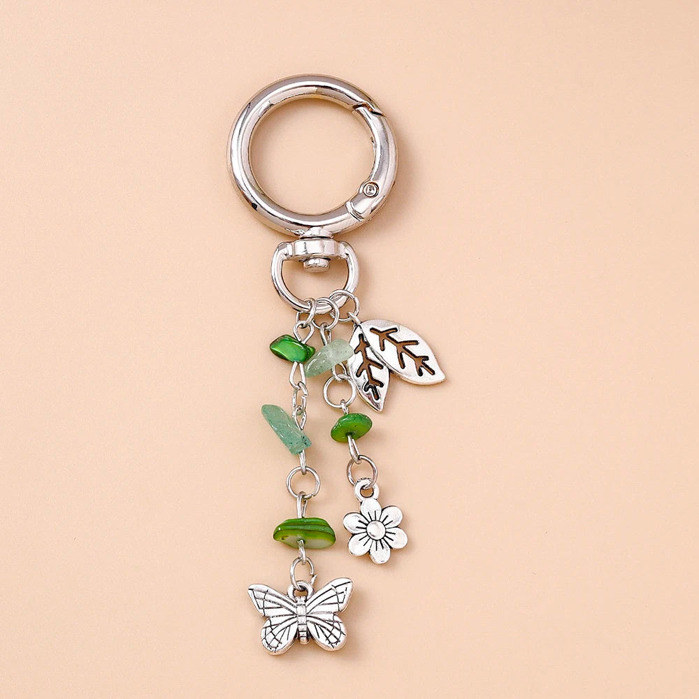 Cute Enamel Flower Butterfly Keychain Women Girls Love Heart Key Ring Pendants Handbag Decor DIY Handmade Jewelry Gifts