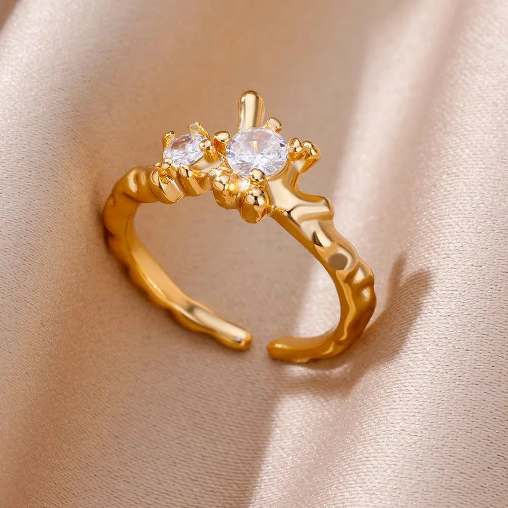 Stainless Steel Zircon Geometric Rings For Women Luxury Evil Eye Gold Color Adjustable Trendy Wedding Aesthetic Jewerly Gift