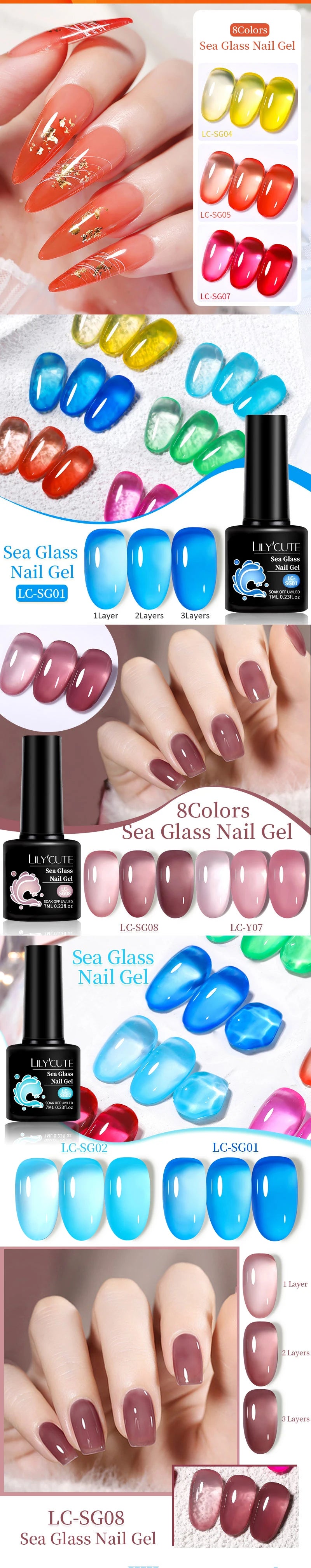 LILYCUTE 7ml Translucent Jelly Gel Nail Polish Autumn Colorful Rose Red Purple Semi Soak off UV LED Nail Art UV LED Gel Varnish