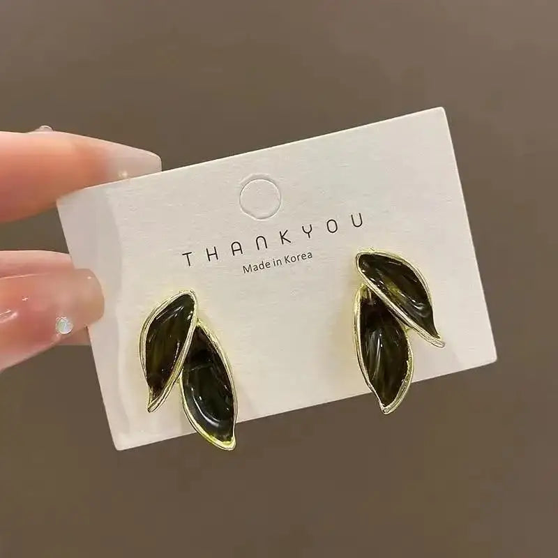 925 Silver Needle Green Flower Earrings For Women Korean Fashion Jewelry 2025 Trending Luxury Zircon Leaf Women's Stud Earrings