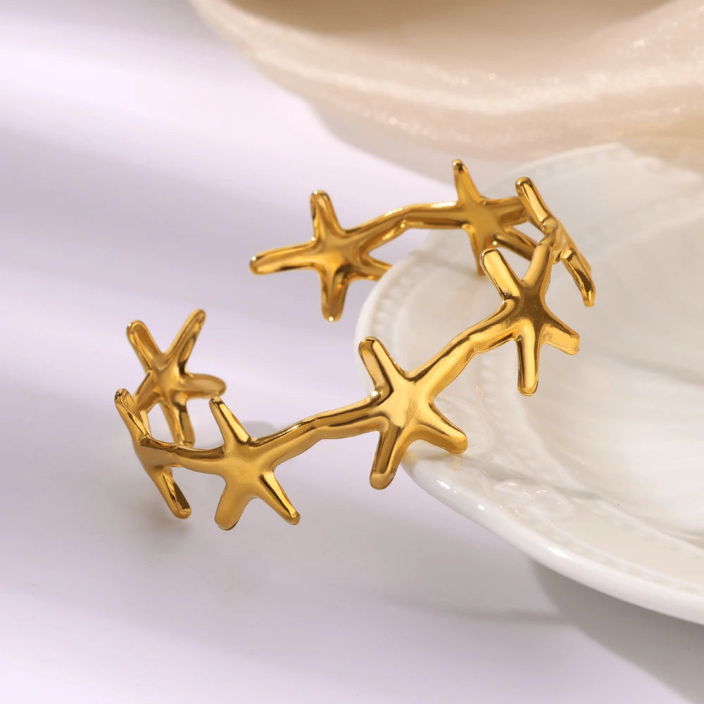 316L Stainless Steel Shell Starfish Bangles for Women Fashion Gold Silver Color Cuff Bangle Bracelet Femme Aesthetic Jewelry