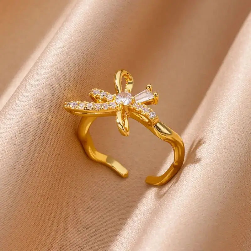 Fashion Zircon Heart Rings for Women Stainless Steel Gold Color Adjustable Wedding Couple Ring Aesthetic Jewelry bague femme