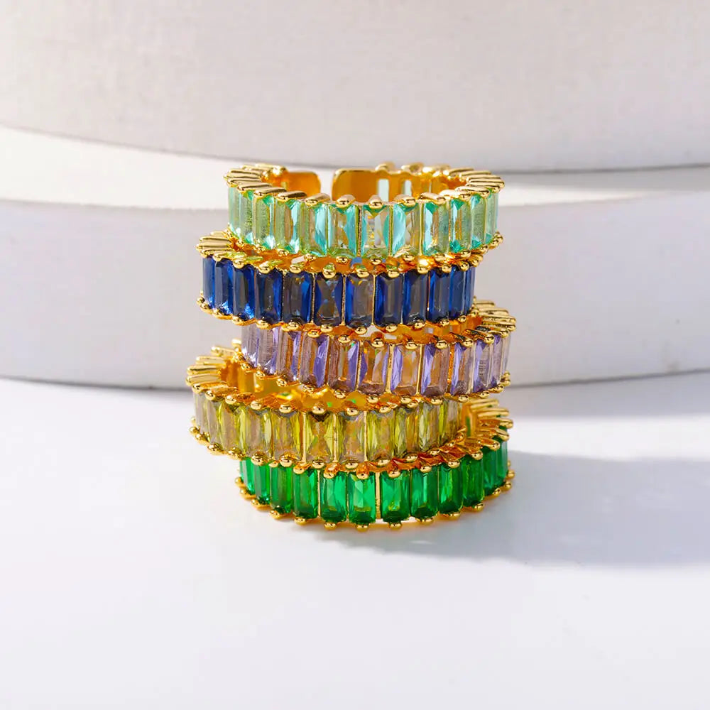 Colored Cubic Zircon Square Rings For Women Men Stainless Steel Gold Color Crystal Wedding Ring Luxury Jewelry Gift bague femme