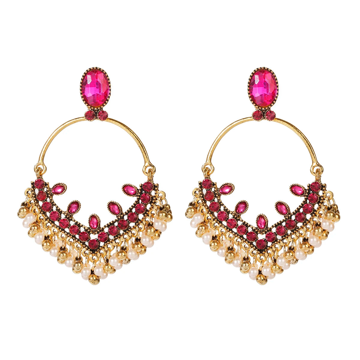 Ethnic Retro Green Sector Carved Turkish Jhumka Earrings For Women Indian Jewelry Pearl Tassel Earrings