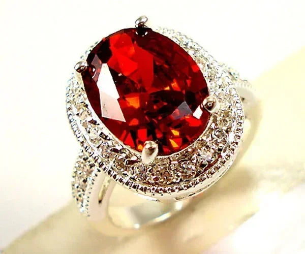 2025 New Elegant Red Corundum Ring with Extra Large Zircon Fashion Party Jewelry Flower Dove Egg Shining First