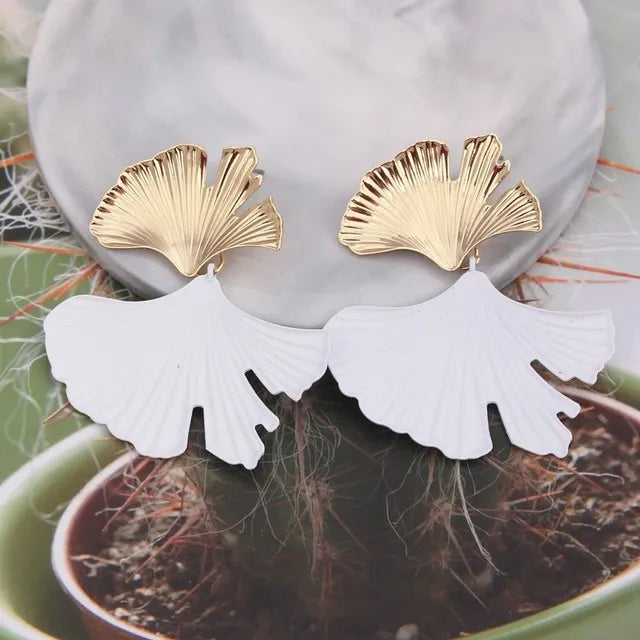Fashion Geometric Gold Color Ginkgo Biloba Leaf Shape Drop Earring Creative Personality Earring Jewelry
