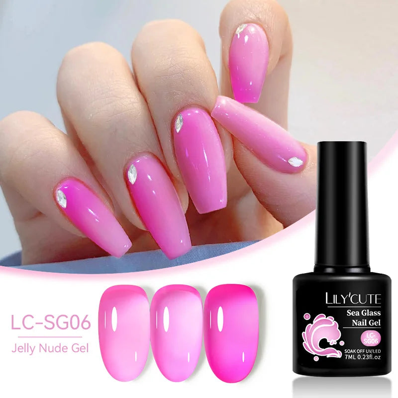 LILYCUTE 7ml Translucent Jelly Gel Nail Polish Autumn Colorful Rose Red Purple Semi Soak off UV LED Nail Art UV LED Gel Varnish