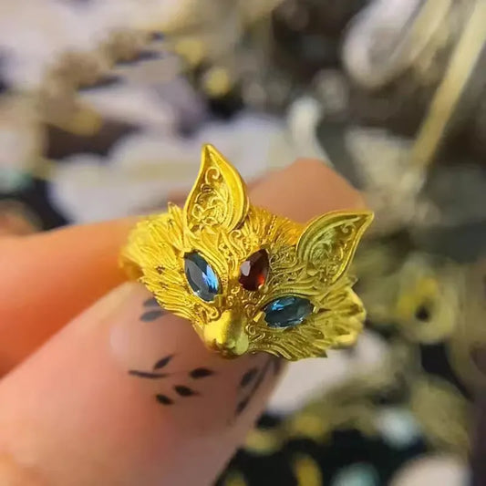 Luxury 24K 9999 Pure Gold real gold Fox Ring Adjustable Women's Ring