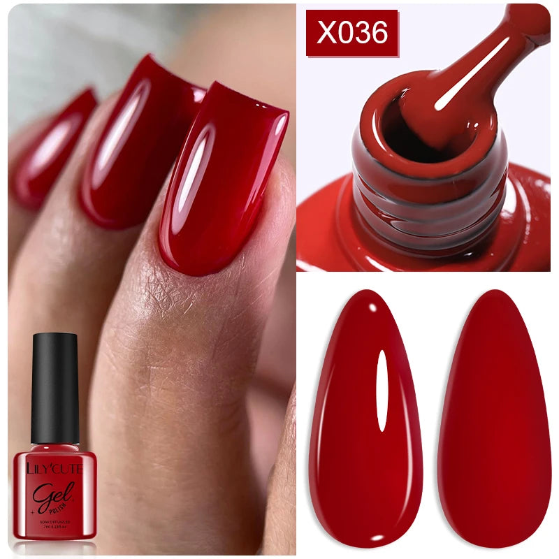 LILYCUTE Ancora Red Autumn Winter Gel Nail Polish Semi Permanent Soak Off UV LED Gel Varnish Manicure Nail Supplies