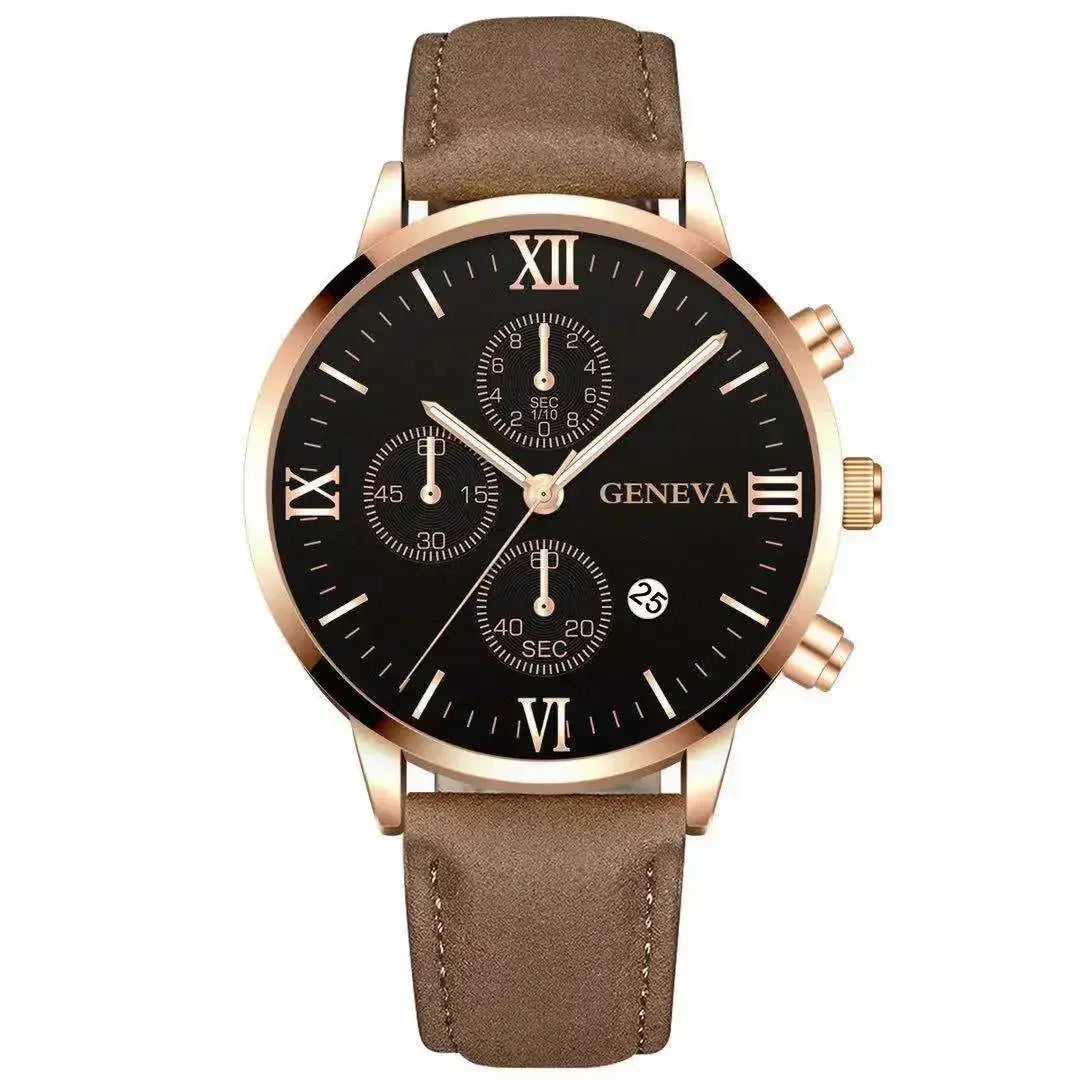 Fashion Geneva Men's Wristwatch Date Alloy Case Leather Analog Quartz Sport Watch Male Clock Top Brand Luxury Relogio Masculino