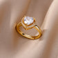 Gold Color Stainless Steel Ring for Women Colorful Cubic Zircon Heart Opening Adjustable Ring Fashion Jewelry Wedding Gift
