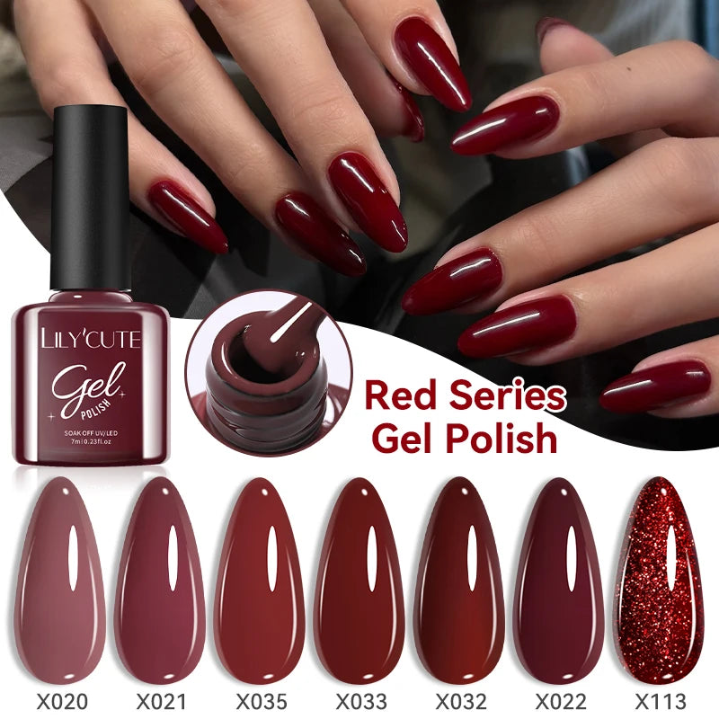 LILYCUTE Ancora Red Autumn Winter Gel Nail Polish Semi Permanent Soak Off UV LED Gel Varnish Manicure Nail Supplies