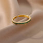 Mini Zircon Green Rings For Women Stainless Steel Gold Color Adjustable Finger Ring Engagement Wedding Christmas Jewelry Gift