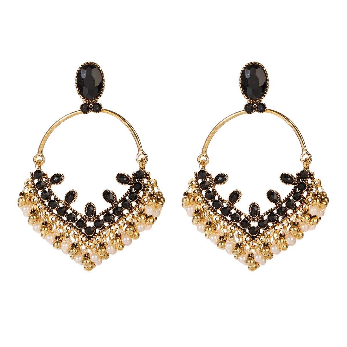 Ethnic Retro Green Sector Carved Turkish Jhumka Earrings For Women Indian Jewelry Pearl Tassel Earrings