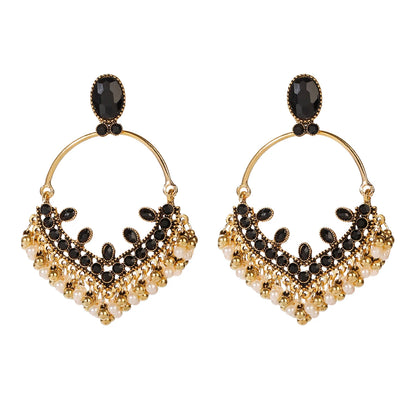 Ethnic Retro Green Sector Carved Turkish Jhumka Earrings For Women Indian Jewelry Pearl Tassel Earrings