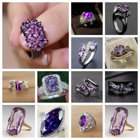 2025 New Purple Cubic Zirconia Ring with Sparkling Square Crystal, High End Women's Personalized Fashion Cocktail Party Jewelry