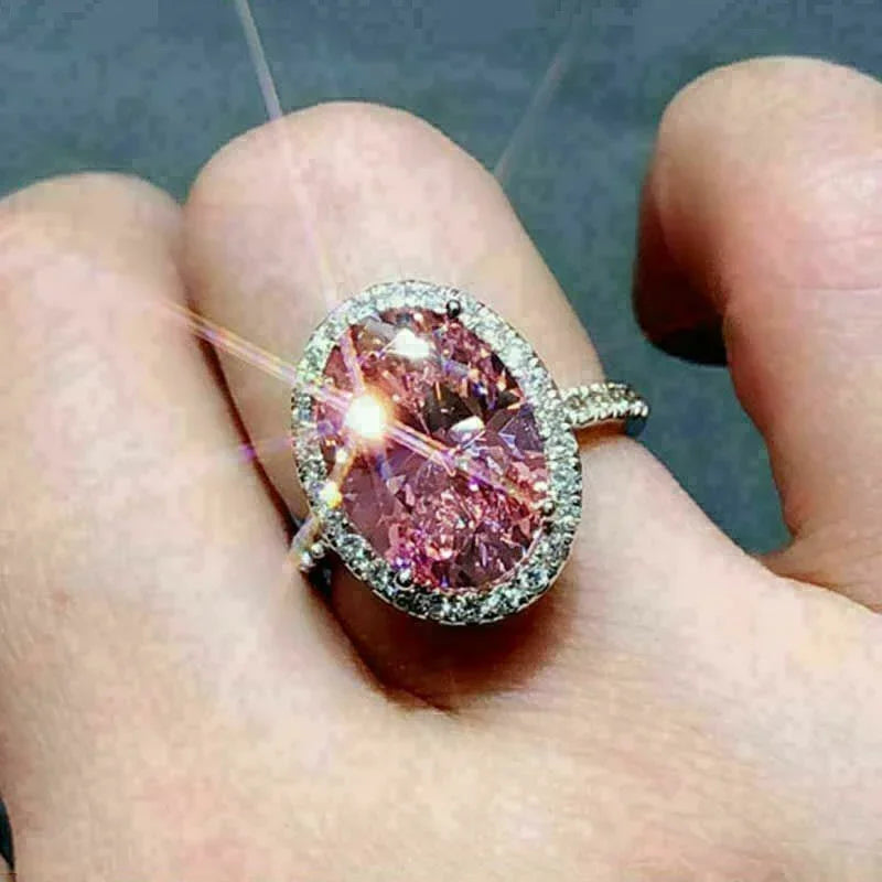 Pink Cubic Zirconia Ring Suitable for Women's Engagement Wedding Luxury Accessories Sparkling Silver Fashion Jewelry