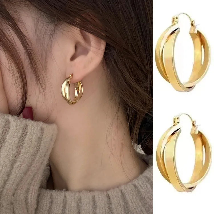 Fashion Korean Metal Elegant Hoop Earring Woman 2022 New Vintage Geometric Statement Earrings Jewelry Brincos Gift
