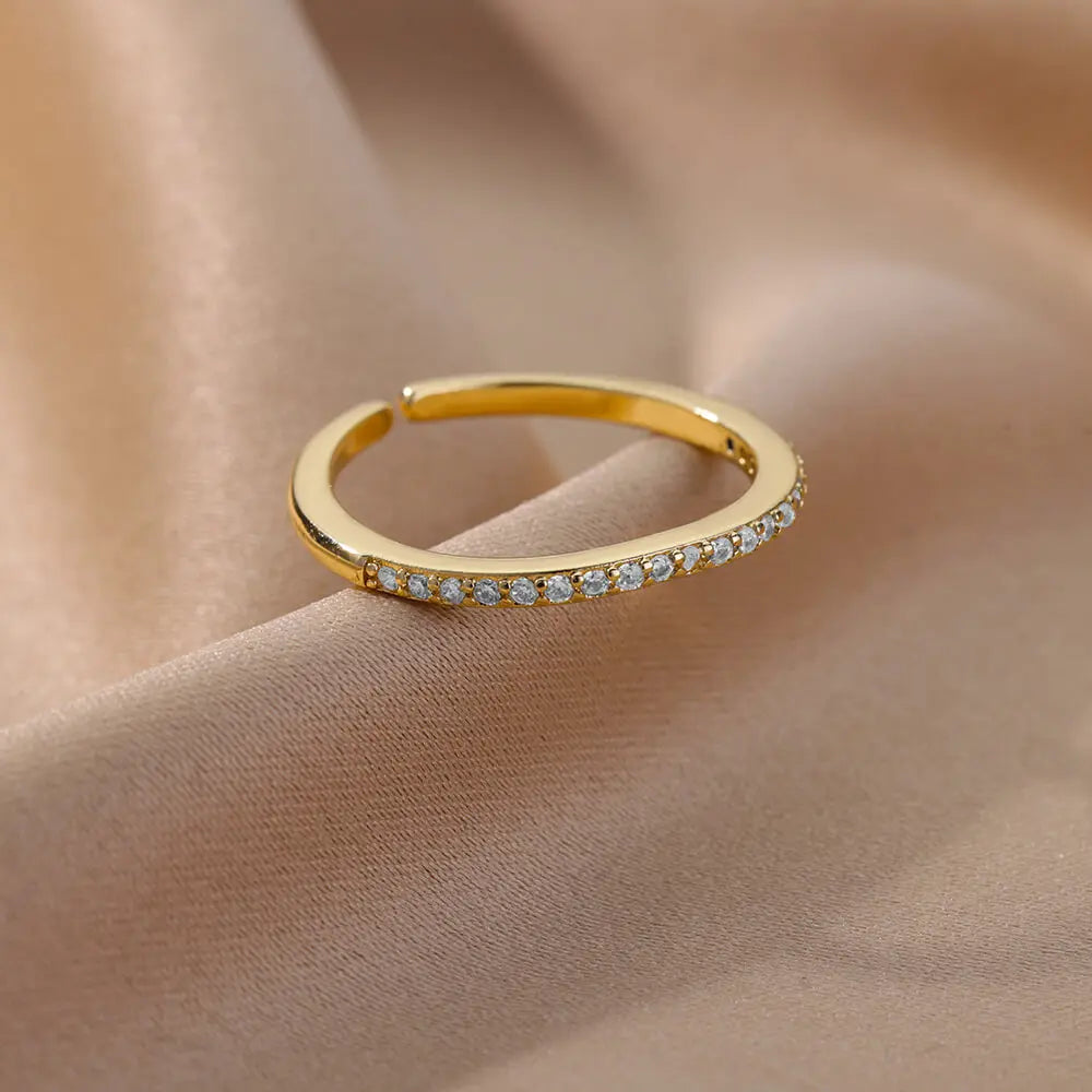 Mini Zircon Green Rings For Women Stainless Steel Gold Color Adjustable Finger Ring Engagement Wedding Christmas Jewelry Gift