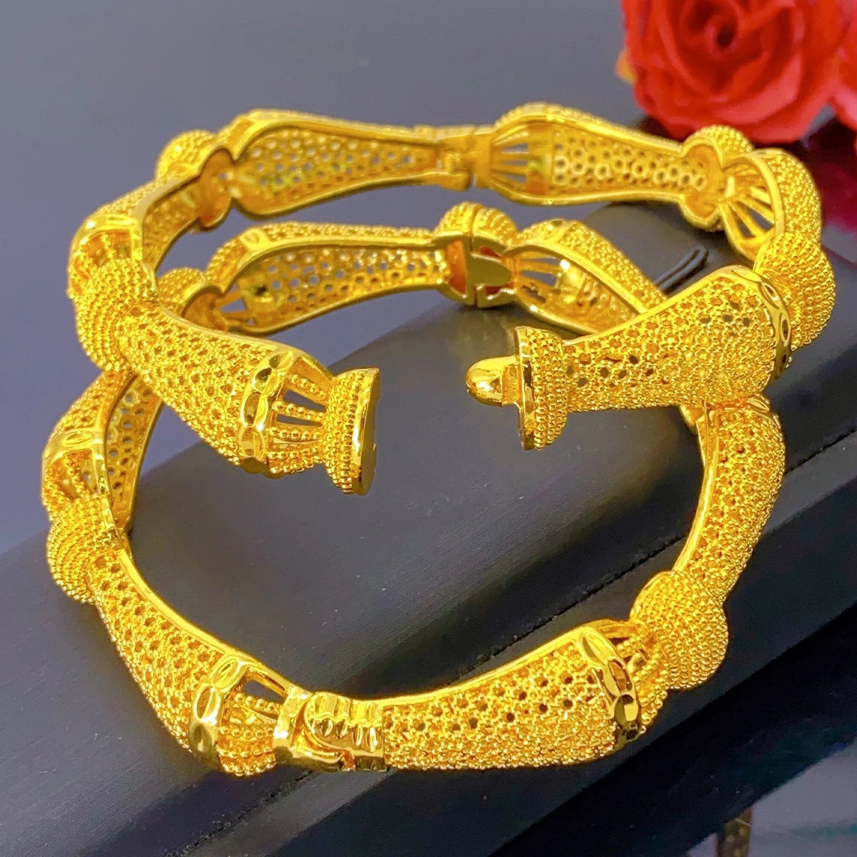 XUHUANG Dubai African Luxury Gold Color Bangles 24K Jewelry Engagement For Women Bridal Wedding Bracelets Trend Jewellery Gifts