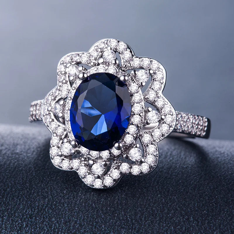 2025 Luxury Prong Setting-Rings For Women With Deep Blue Zircon Stone Anniversary Gift   Wife Micro Paved Middle