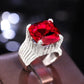 2025 European and American Red Cubic Zirconia Ring, Oval Geometric Fashion Temperament Elegant and Dazzling Jewelry Accessories