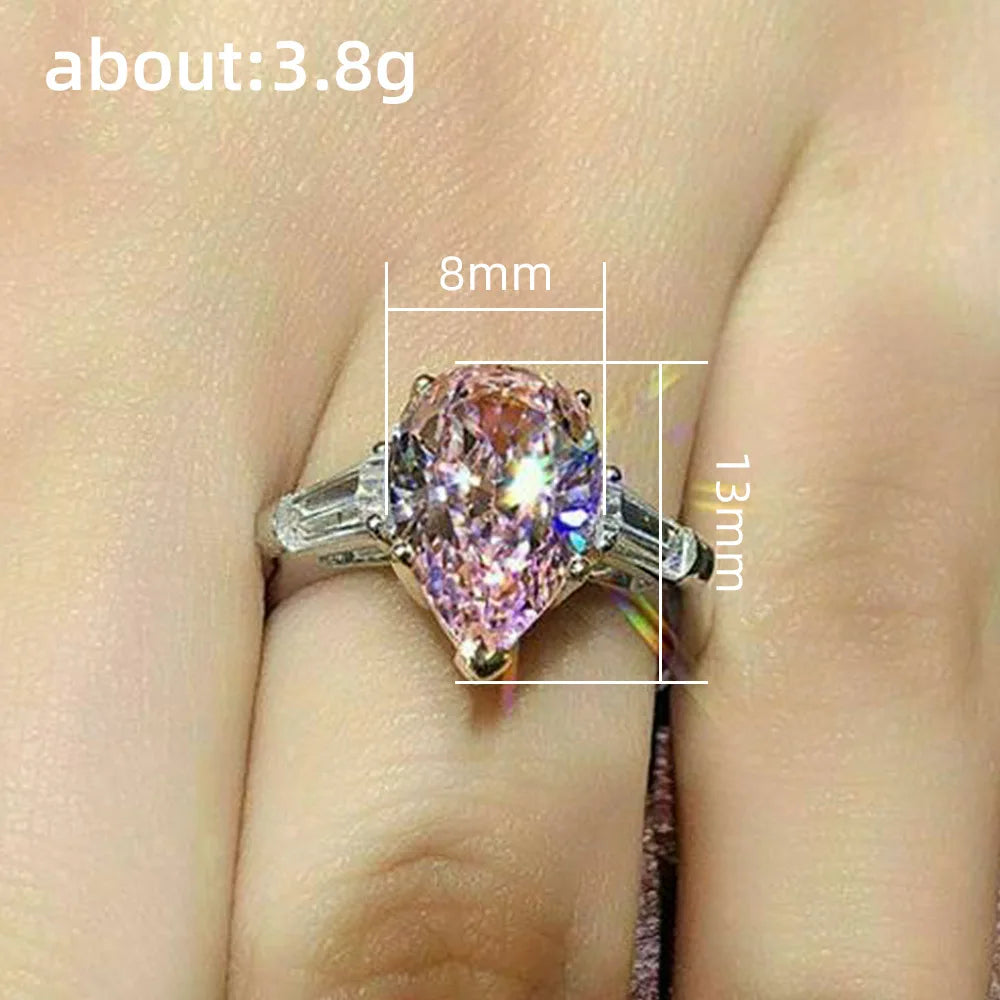 Luxury Fashion Pink Zirconia Engagement/wedding Rings for Women Trendy Sweet and Romantic Anniversary Jewelry Accessories