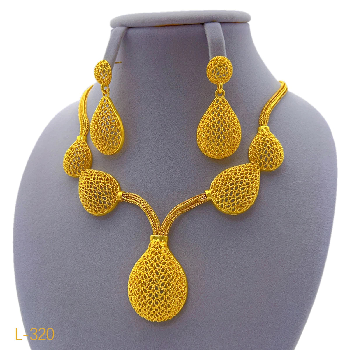 XUHUANG Dubai 24K Gold Color Necklace Earring Jewelry Set For Women Arabic Ethiopian Nigerian Banquet Wedding Party Copper Gifts