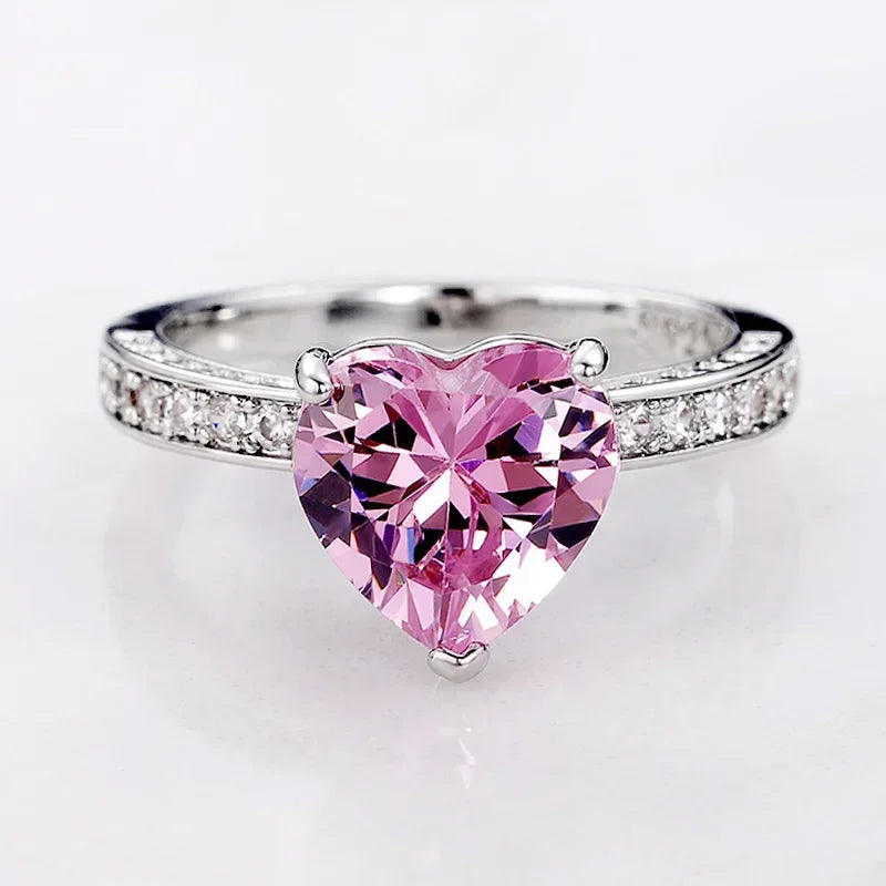 Luxury Fashion Pink Zirconia Engagement/wedding Rings for Women Trendy Sweet and Romantic Anniversary Jewelry Accessories
