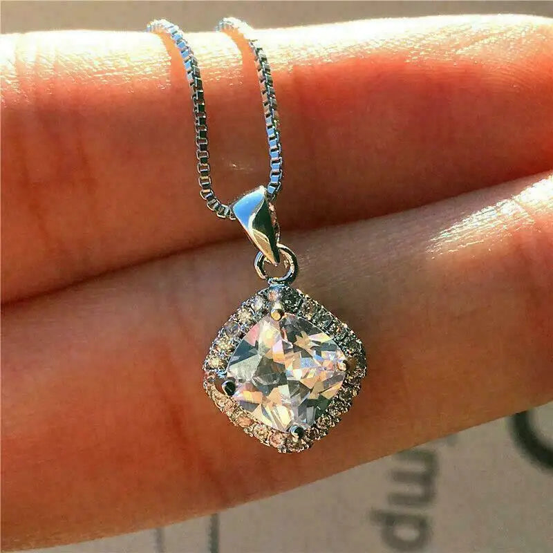 2025 Gorgeous White/Green/Purple/Pink Cubic Zirconia Women Necklace Simple and Elegant Design Female Wedding Trendy Jewelry