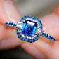 2025 New Blue Cube Zircon Attends Banquet Ring Fashionable, Elegant, High End Women's Bridal Luxury Inlaid Jewelry Accessories