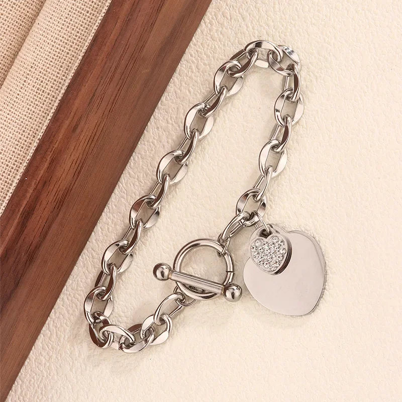 1 Pcs Bangle For Women Girl Not Fade Stainless Steel Gold Plated Waterproof Geometric Heart Pendant Bracelet Jewelry