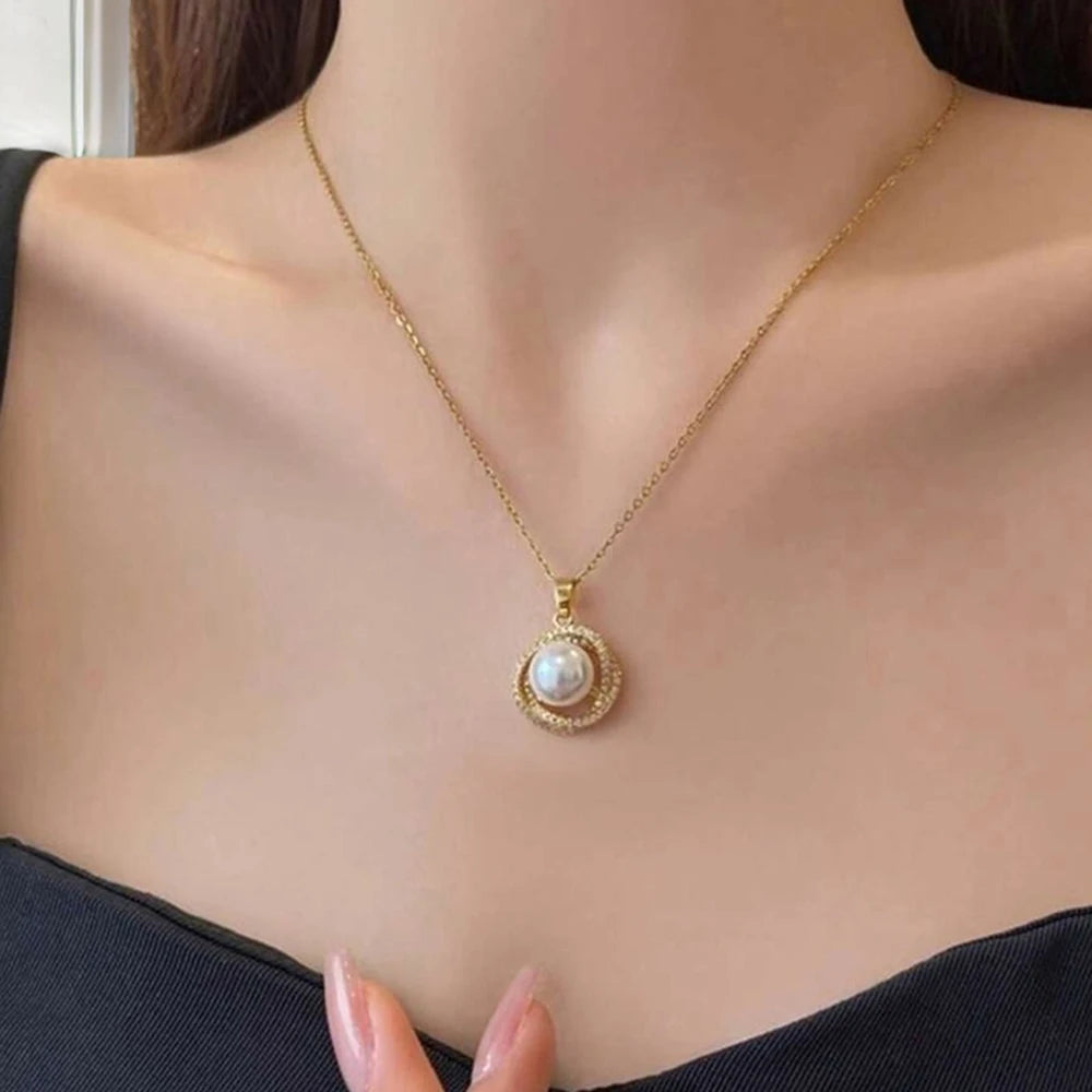 4pcs Rhinestone Jewelry Set Including Necklace, Earrings, Ring, Vintage Elegant Necklace Adorned With Faux Pearls In Petals Spri