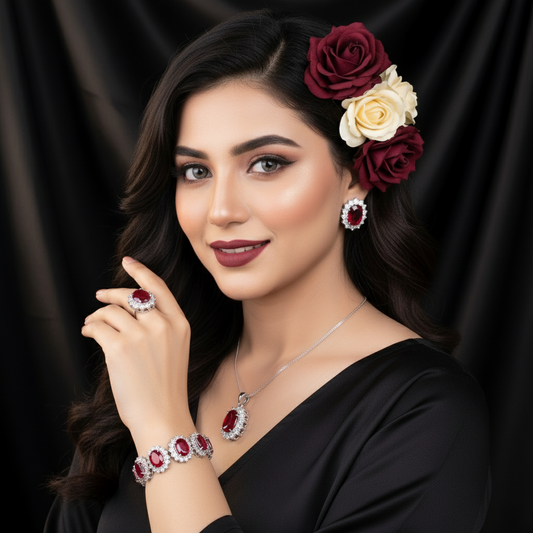 Zenat Blue Zirconia Silver 925 Women Bridal  Necklace Set