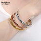 Holyfun 60mm Waterproof 316L Stainless Steel Round Smooth Bracelet Bangle Women Minimalist 18k Gold Color Texture Charm Jewelry