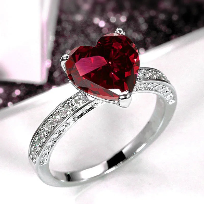 2025 New Elegant Red Corundum Ring with Extra Large Zircon Fashion Party Jewelry Flower Dove Egg Shining First