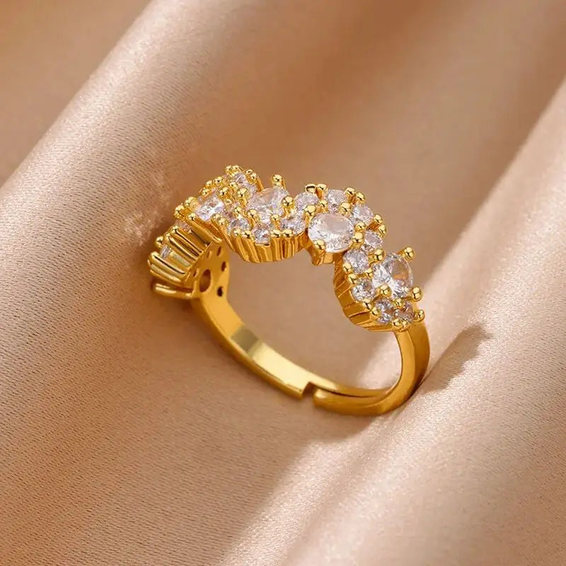 Fashion Zircon Heart Rings for Women Stainless Steel Gold Color Adjustable Wedding Couple Ring Aesthetic Jewelry bague femme