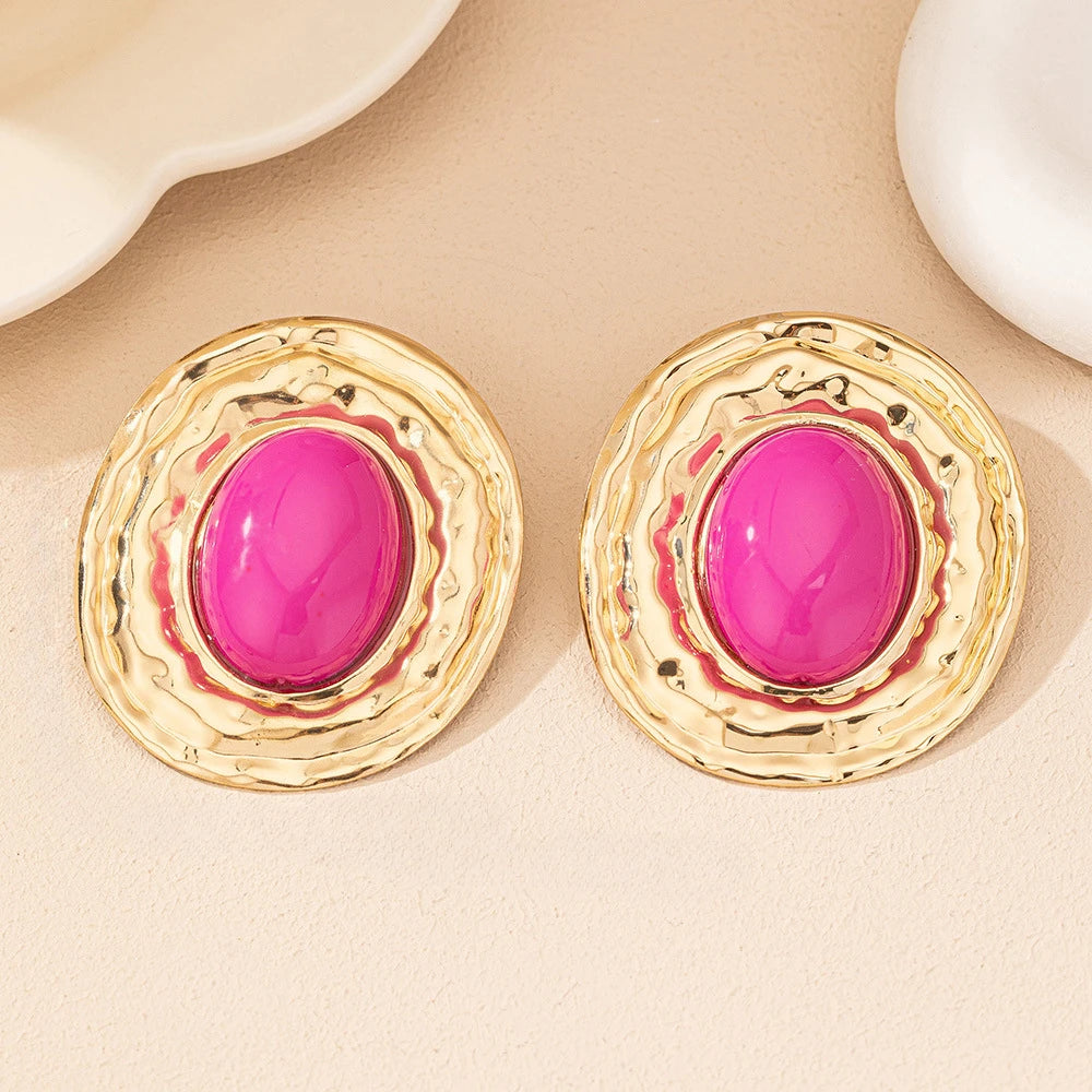 Stud Earrings For Women Round Metal Geometric Ear Accessories Holiday Party Gift Fashion Jewelry CE214
