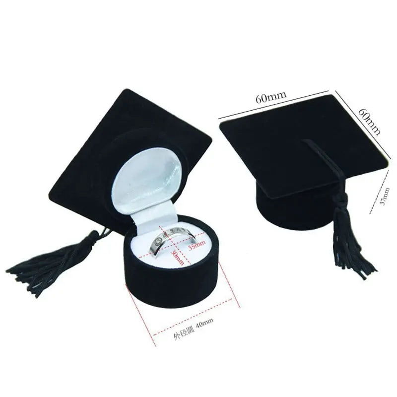 Graduation Bachelor Cap Doctor Hat Ring/Earrings Box