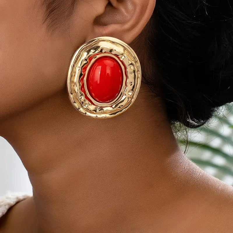 Stud Earrings For Women Round Metal Geometric Ear Accessories Holiday Party Gift Fashion Jewelry CE214