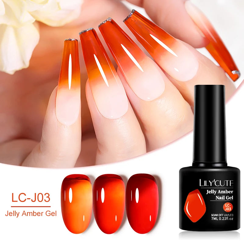 LILYCUTE 7ml Translucent Jelly Gel Nail Polish Autumn Colorful Rose Red Purple Semi Soak off UV LED Nail Art UV LED Gel Varnish