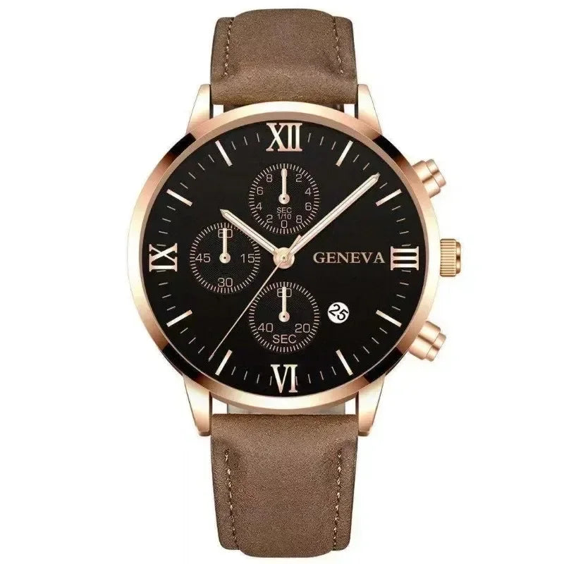 Fashion Geneva Men's Wristwatch Date Alloy Case Leather Analog Quartz Sport Watch Male Clock Top Brand Luxury Relogio Masculino
