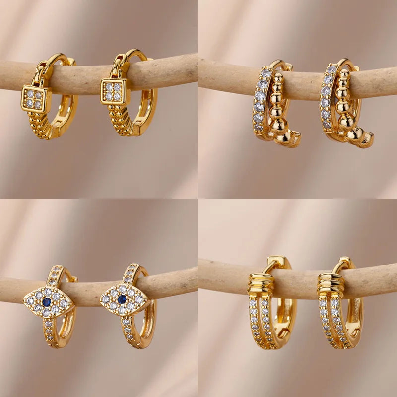 Stainless Steel Evil Eye Earrings for Women 2024 Trend Gold Color Round Circle Hoop Earrings Luxury Wedding Jewelry aretes