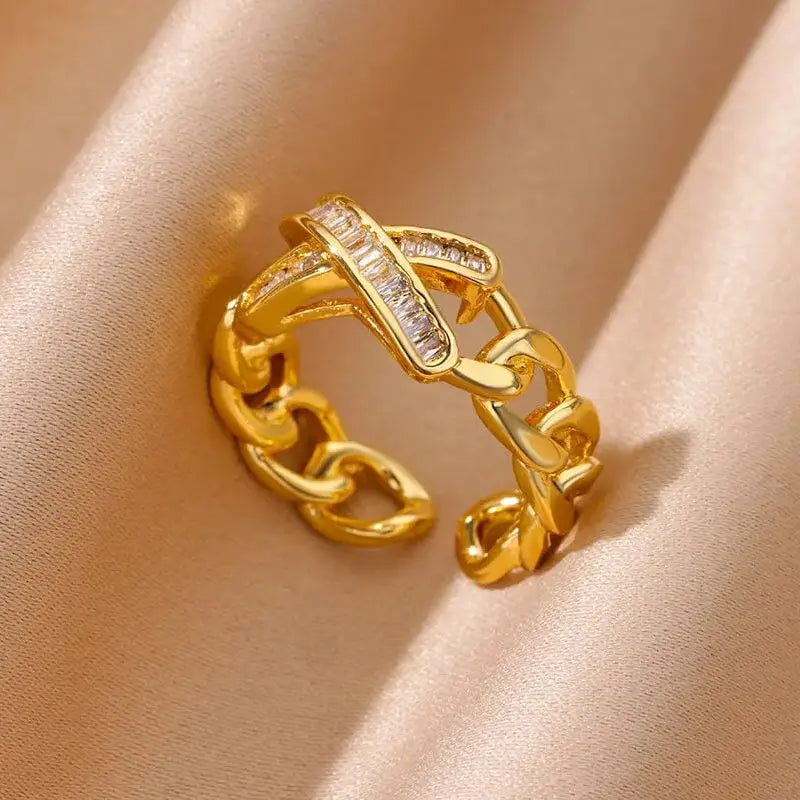 Fashion Zircon Heart Rings for Women Stainless Steel Gold Color Adjustable Wedding Couple Ring Aesthetic Jewelry bague femme