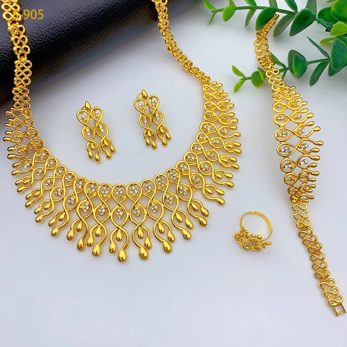 Pakistani Dubai 24K Gold Plated Jewelry Set for Women Nigeria Wedding Necklace Earring Bracelet Ring Bridal Jewellry Accessories